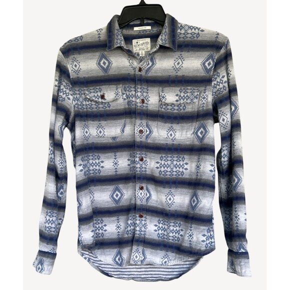 Lucky Brand Womens Southwestern Long Sleeve Button Up Blue Size Medium Cotton - Picture 1 of 7